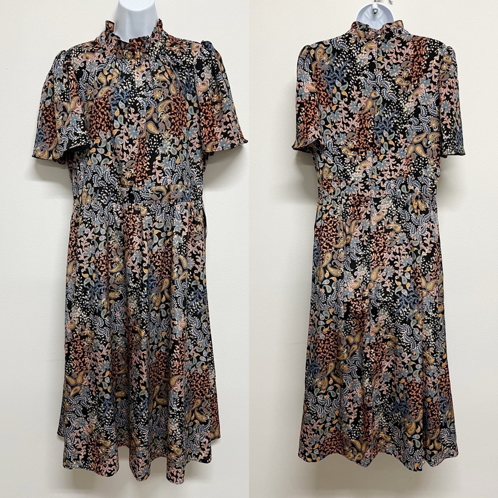 Julia Jordan Womens Multicolor Floral Mock Neck A Line Midi Dress Size 12 - Picture 2 of 9